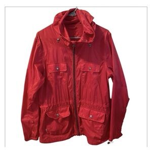 Eddie Bauer Jacket Womens Large Red Light Weight Packable hooded hiking